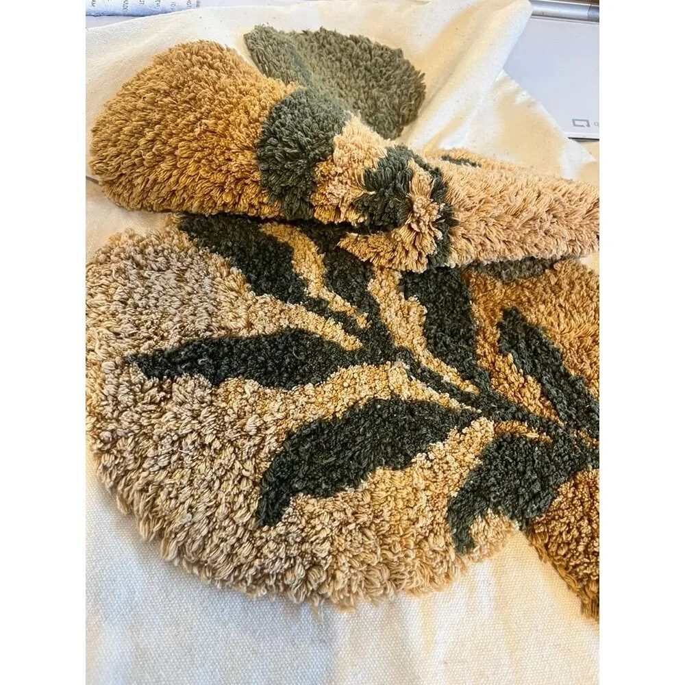 Boho Punch Needle Yarn Pillow Case Tan Bold Abstract Textile Art Indie Folk 80s